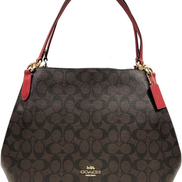 Coach Brown Hallie in signature canvas. Red and brown. - Picture 1 of 8